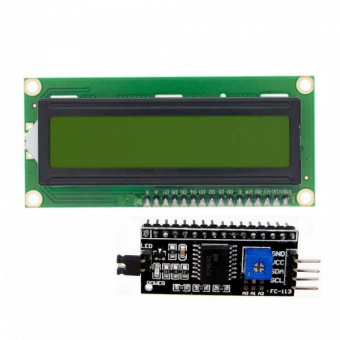 Дисплей LCD-1602 жклтый в сборе с I2C адаптером (СК14)